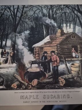 Maple Sugaring Winter Cabin Wall Art Print - Brown & White